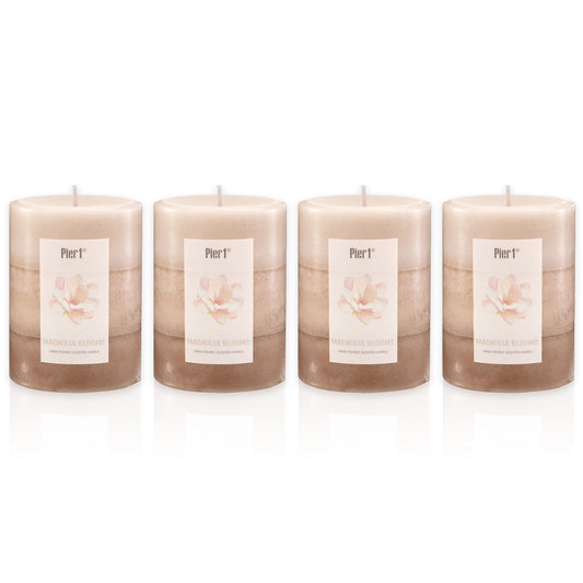 Pier 1 Magnolia Blooms 3X4 Layered Set of 4 Pillar Candles